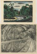JANSEN, Franz M., zwei Grafiken, Original-Radierung und Farbholzschnitt, bis 41 x 49, jeweils