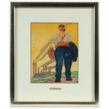 BRUNNER, Sigismond-Leopold (1884-1971), "Arbeiter vor der Fabrik", Tusche/Aquarell/Papier, 24 x