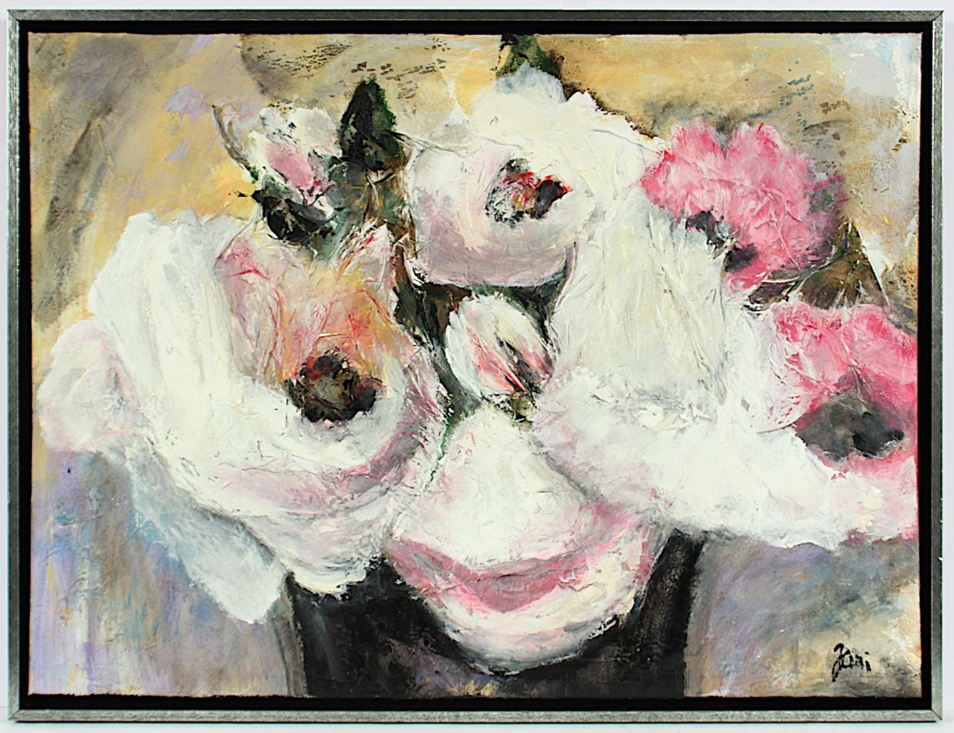 JANI, "Weiße Rosen", Acryl/Lwd., 60 x 80, unten rechts signiert, verso bez., R.