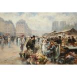 BARBARINI, Emil (1855-1933), "Blumenmarkt vor Notre Dame de Paris", Öl/Holz, 27 x 40, unten links