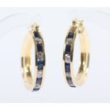 PAAR CREOLEN, 585/ooo Gelbgold, besetzt mit Safir- und Diamantsimili, Innendurchmesser 1,9, 6,6g