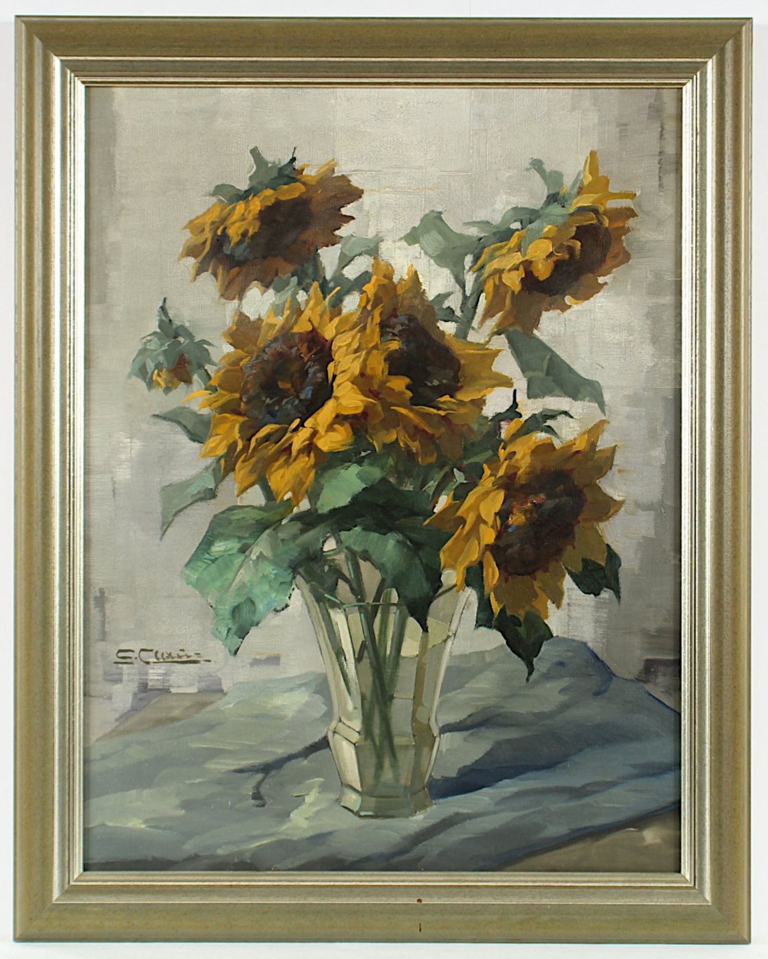 CLAUS, C. (Maler um 1940), "Stilleben mit Sonnenblumen", Öl/Lwd., 70,5 x 54, unten links signiert,