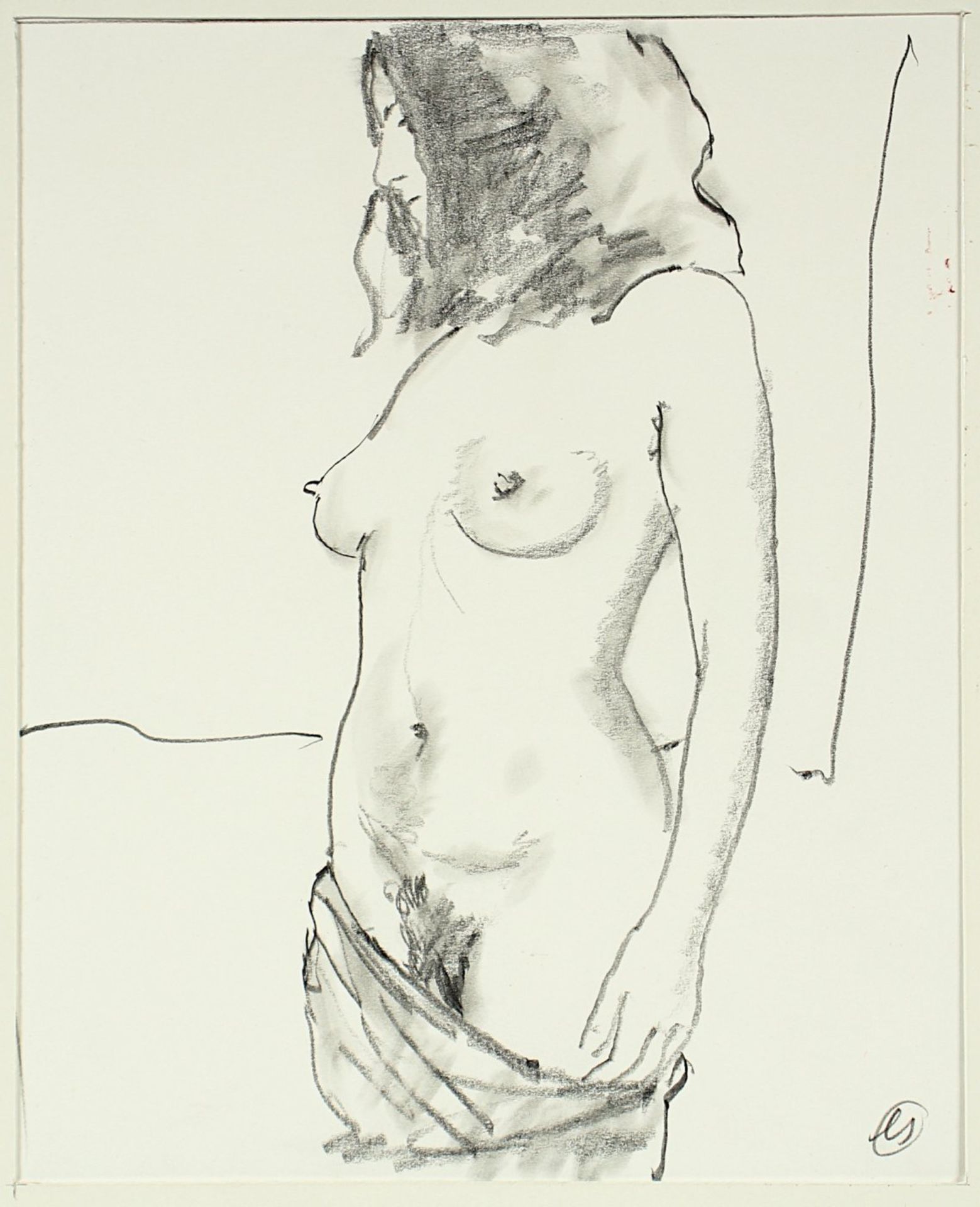 SCHLOTTER, Eberhard, "Frauenakt", Bleistift/Papier, 23 x 23, mit Klebestreifen montiert,