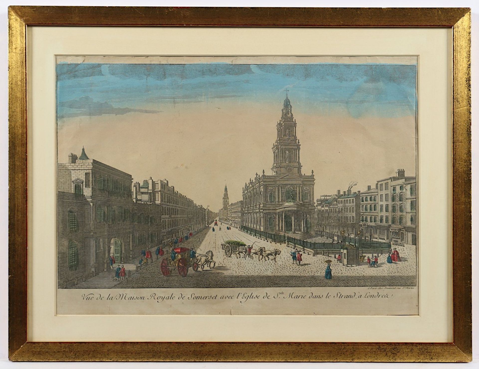 LONDON - VUE DE LA MAISON ROYALE DE SOMERSET, kolorierter Kupferstich, 25 x 40, bei Daumont,