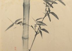 TUSCHEZEICHNUNG, Bambus, zwei Siegel (Hi kei), 28 x 47, etwas gegilbt, fleckig, JAPAN, um 1850-70