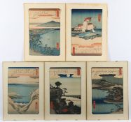 FÜNF FARBHOLZSCHNITTE, nach Utagawa HIROSHIGE, je ca. 33,5 x 22, fleckig, gegilbt, drei gerahmt,