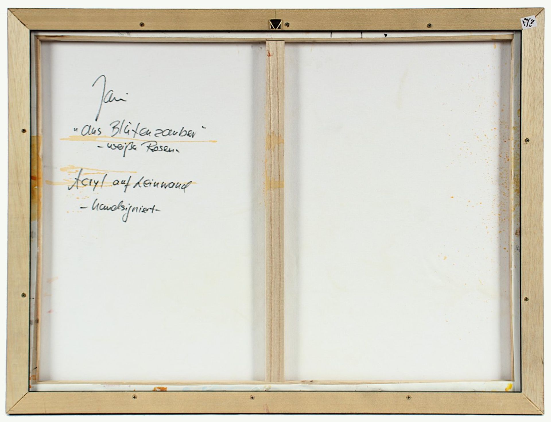 JANI, "Weiße Rosen", Acryl/Lwd., 60 x 80, unten rechts signiert, verso bez., R. - Image 2 of 2