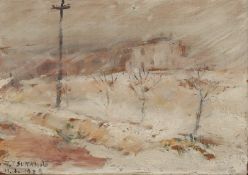 TSUKAMOTO, T. (Japanischer Maler um 1930), "Blizzard in Port Arthur (Lüshunkou)", Öl/Holz, 24 x