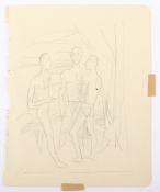 HOFER, Carl, "Drei Figuren", Bleistift/Papier, 21 x 17, aus einem Zeichenbuch, ungerahmt