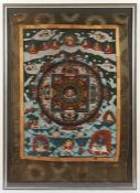 THANGKA MANDALA, Gouache und Gold auf Stoff, 82 x 58, traditionell montiert, unter Glas gerahmt,