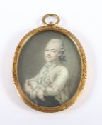 MINIATUR, "Junger Mann mit Allongeperücke", Malerei/Elfenbein, Dm 5,5, min.besch., DEUTSCH, um 1790