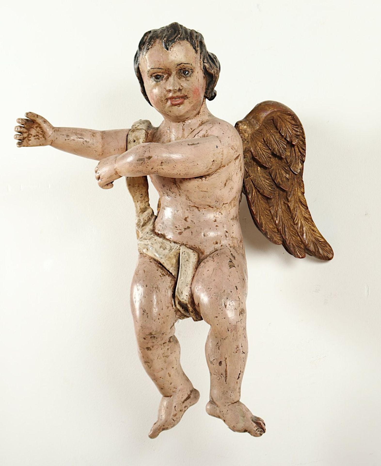 PUTTO, Holz, geschnitzt, polychrom gefasst, L 56, DEUTSCH, 18./19.Jh. - Bild 2 aus 3