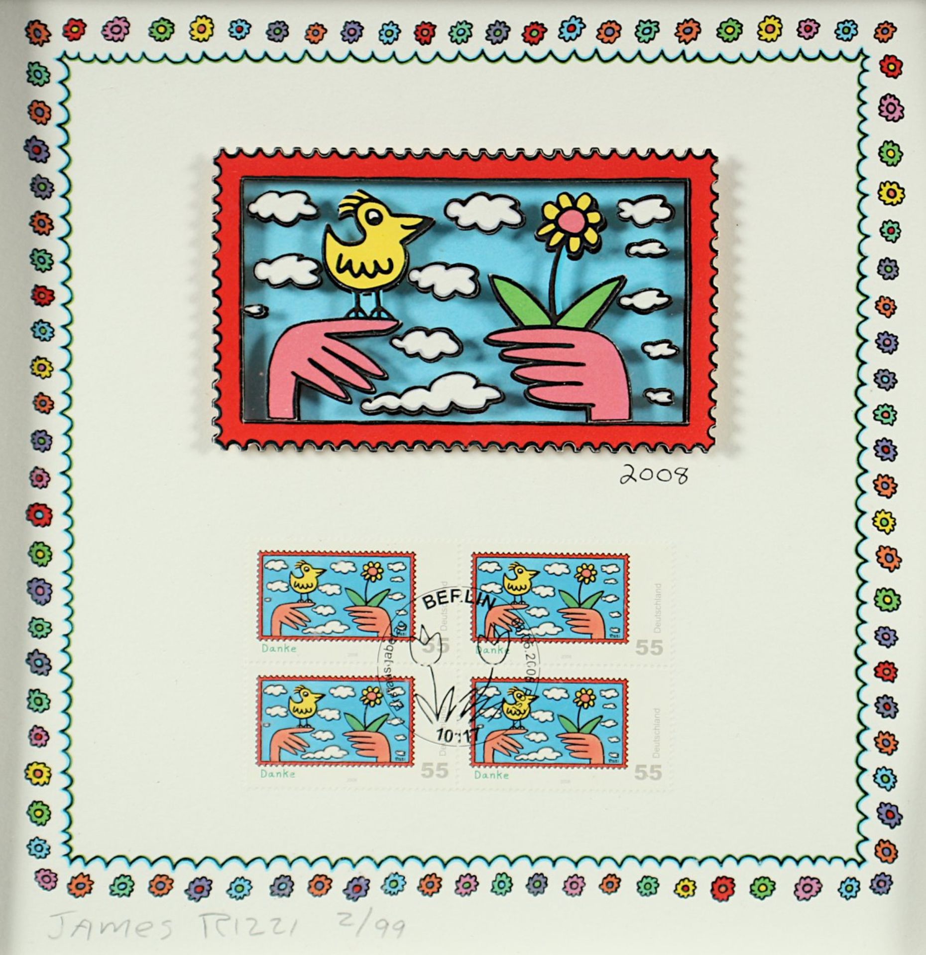 RIZZI, James, "Rizzi stamps", vier Entwürfe für Briefmarken, 3-d-Grafiken (je ca. 20 x 20) und die - Image 3 of 6