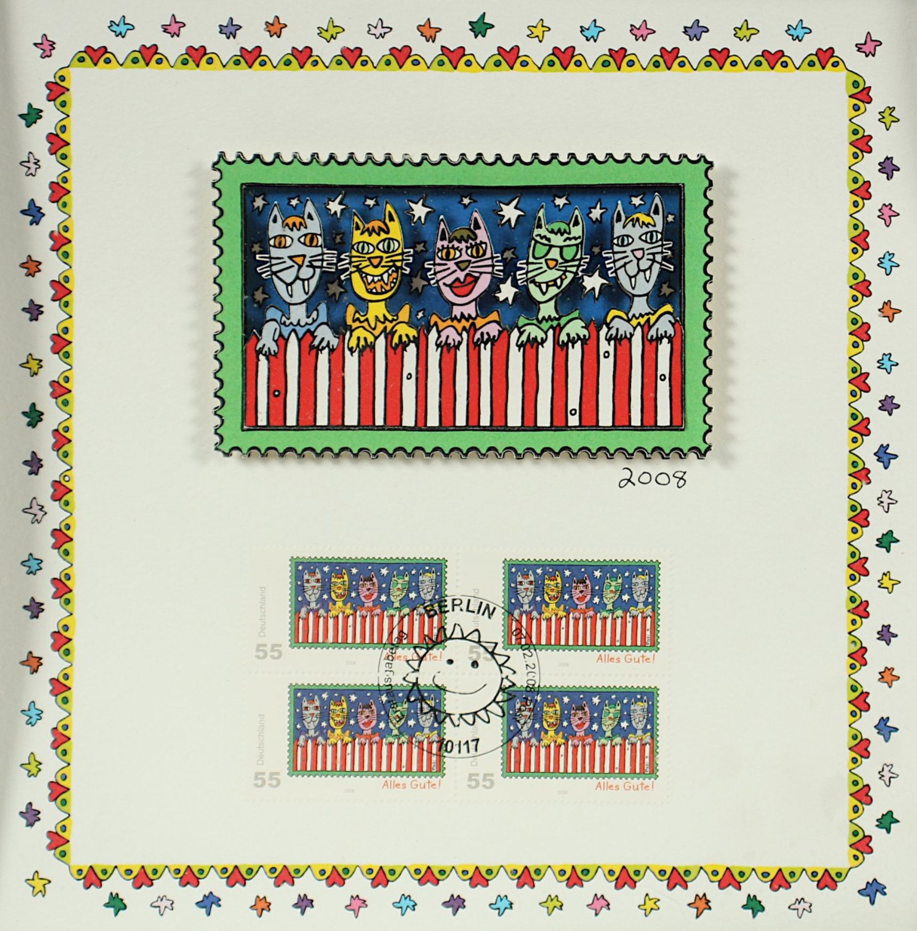 RIZZI, James, "Rizzi stamps", vier Entwürfe für Briefmarken, 3-d-Grafiken (je ca. 20 x 20) und die - Image 5 of 6