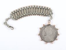 UHRENANHÄNGER, Silber, mit Silbermünze, Ludwig XIV., L 17,5, 30,9g, 2.H.19.Jh.