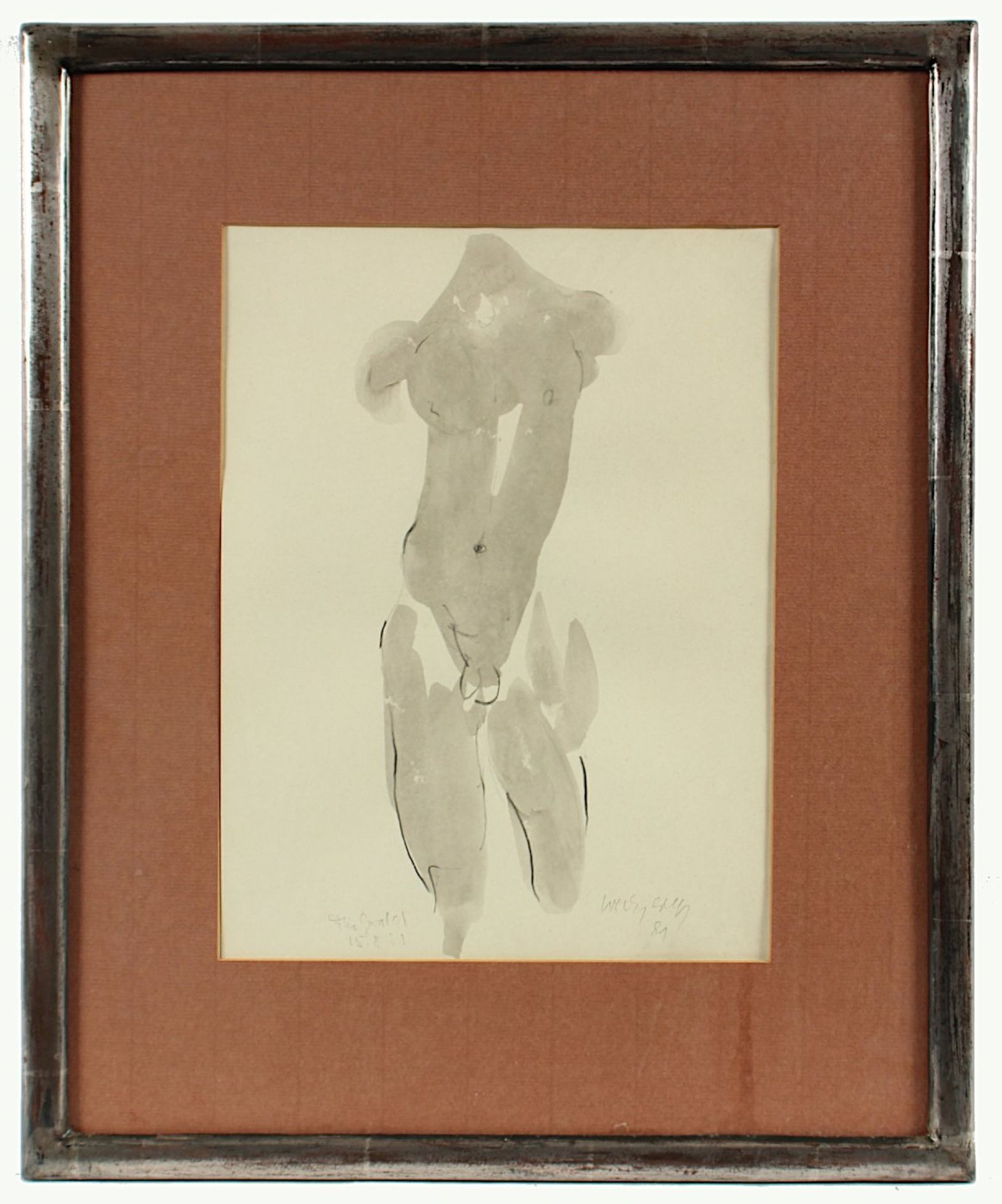 WECZEREK, Thomas, "Männerakt", Kohle, laviert, 32 x 23, handsigniert und datiert '81, Widmung, R. - Image 2 of 4