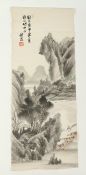 MALEREI, Tusche und Farben auf Papier, Landschaft, Aufschrift und Siegel, 130 x 48, besch. CHINA,