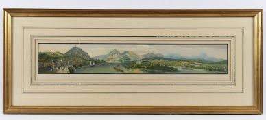 BONN, "Panorama von Nonnenwerth", von Theophil Beck, Schaffhausen, Aquatinta-Stahlstich (koloriert),