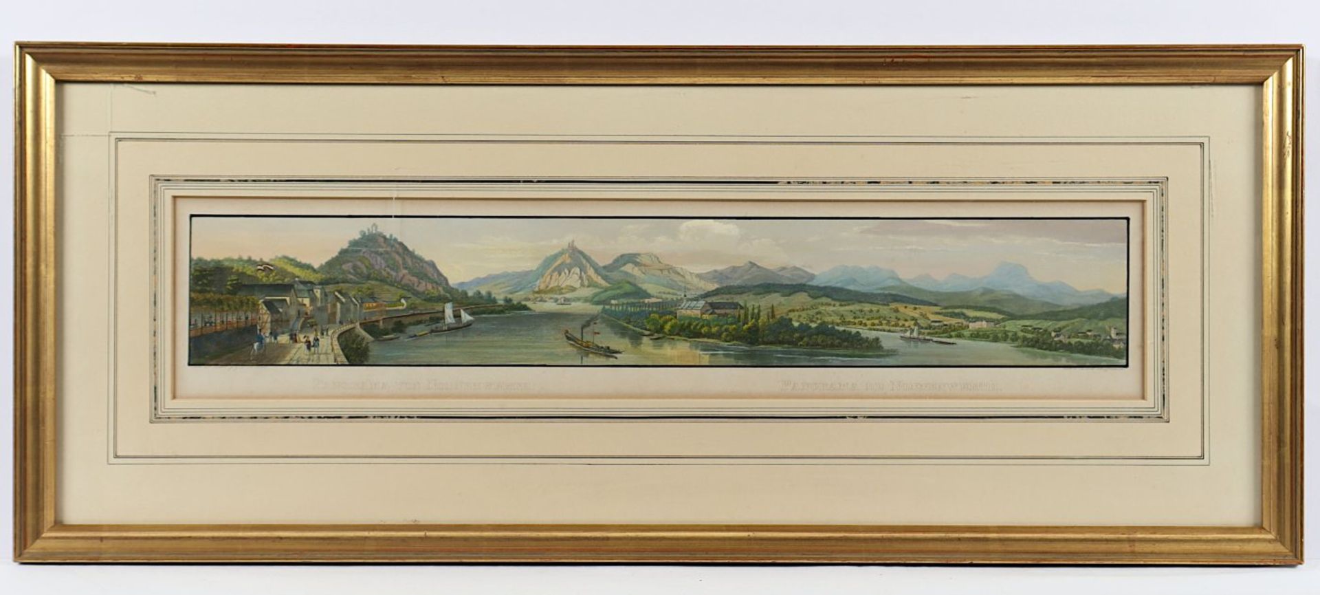 BONN, "Panorama von Nonnenwerth", von Theophil Beck, Schaffhausen, Aquatinta-Stahlstich (koloriert),