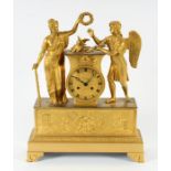 FIGURENPENDULE "AMOR STRECKT SEINE WAFFEN", Bronze, feuervergoldet, Werk mit Fadenaufhängung und