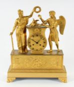 FIGURENPENDULE "AMOR STRECKT SEINE WAFFEN", Bronze, feuervergoldet, Werk mit Fadenaufhängung und