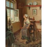 CHRISTIANSEN ? (Maler um 1900), "Holländische Fischerin am Fenster", Öl/Lwd., 70,5 x 55,