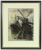 PINGUENET, Henri (1889-1972), "Hamburger Hafen", Kohle/Pastell/Papier, 43 x 34 (