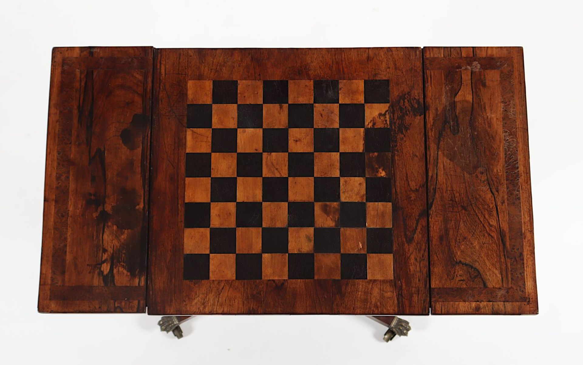 SPIELTISCH, Palisander, mit intarsiertem Dame- / Schach-Spielbrett, Ledereilage für Backgammon und - Image 4 of 6