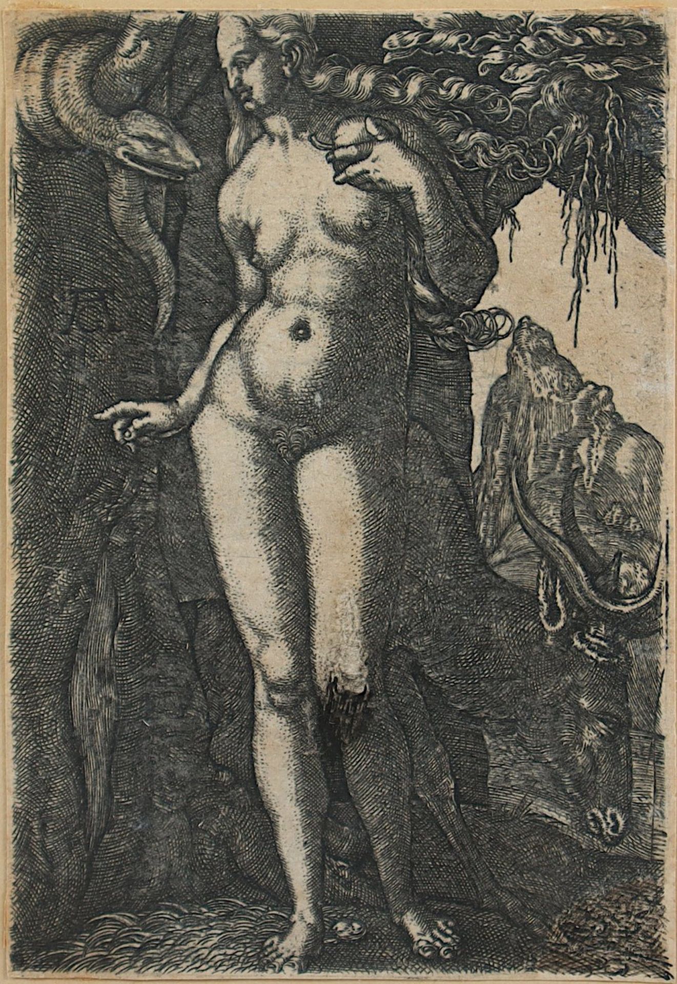 ALDEGREWER, Heinrich (1502-1555), "Eva", Kupferstich, 9,2 x 6,3, in der Platte monogrammiert,