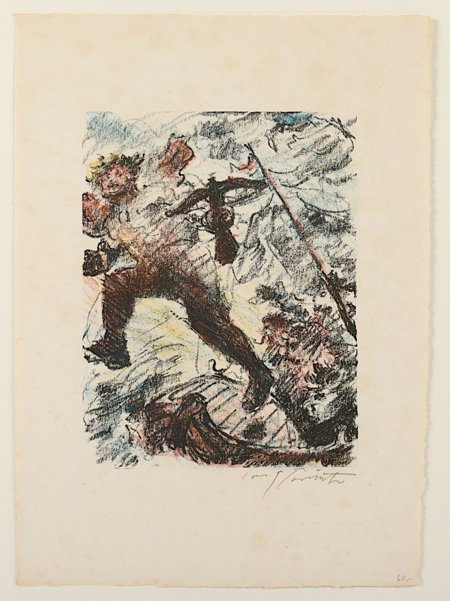 CORINTH, Lovis, "Der Tell-Sprung", Original-Farblithografie, 24 x 18,5, 1923, handsigniert, fleckig, - Bild 2 aus 2