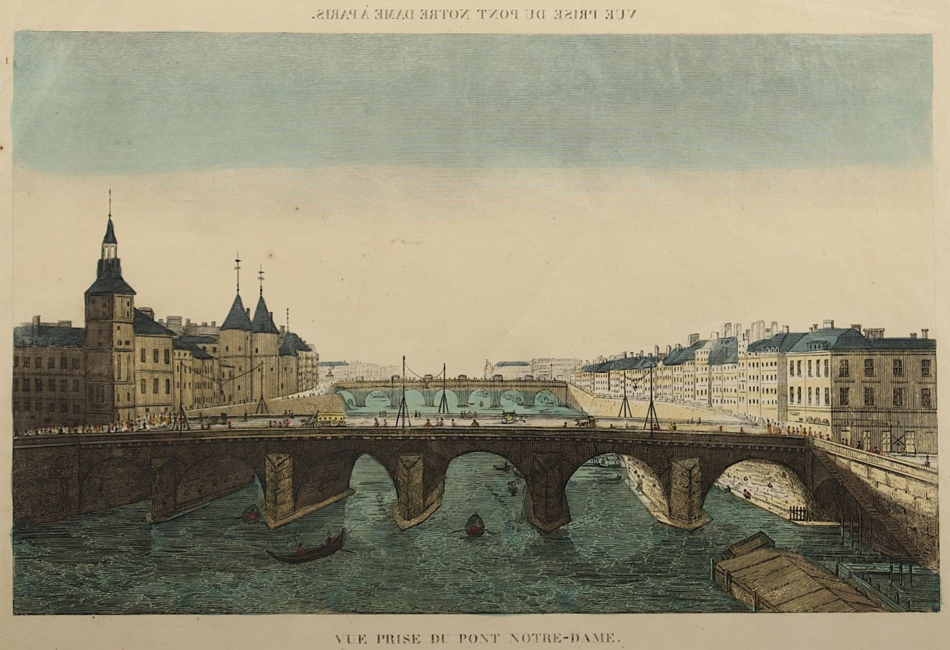 PARIS - VUE PRISE DU PONT NOTRE-DAME, kolorierter Kupferstich, 25 x 39,5, 18.Jh., R. - Image 2 of 2