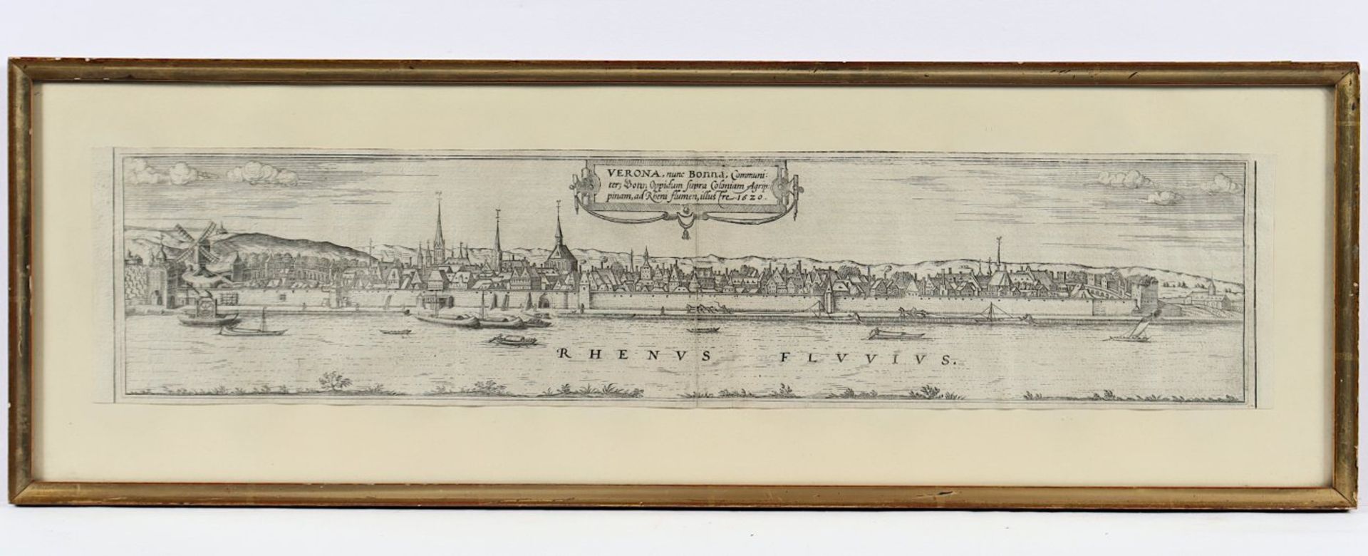 BONN, "Verona, nunc Bonna", Panoramaansicht, Kupferstich, R.10 x 35, MERIAN, um 1640, R.