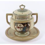 BOWLE AUF TELLER, Steinzeug, polychrom bemalt, glasiert, min.best., H 34, METTLACH, um 1900/10