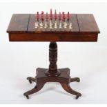 SPIELTISCH, Palisander, mit intarsiertem Dame- / Schach-Spielbrett, Ledereilage für Backgammon und