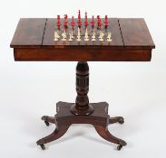 SPIELTISCH, Palisander, mit intarsiertem Dame- / Schach-Spielbrett, Ledereilage für Backgammon und