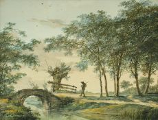 SCHELFHOUT, Andreas (1787-1870), "Landschaft mit Wanderer", Aquarell/Papier, 25,5 x 34, unten rechts