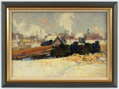 WITJENS, Willem (1884-1962), "Bahngelände im Winter", Öl/Malkarton, 43,5 x 63, unten rechts