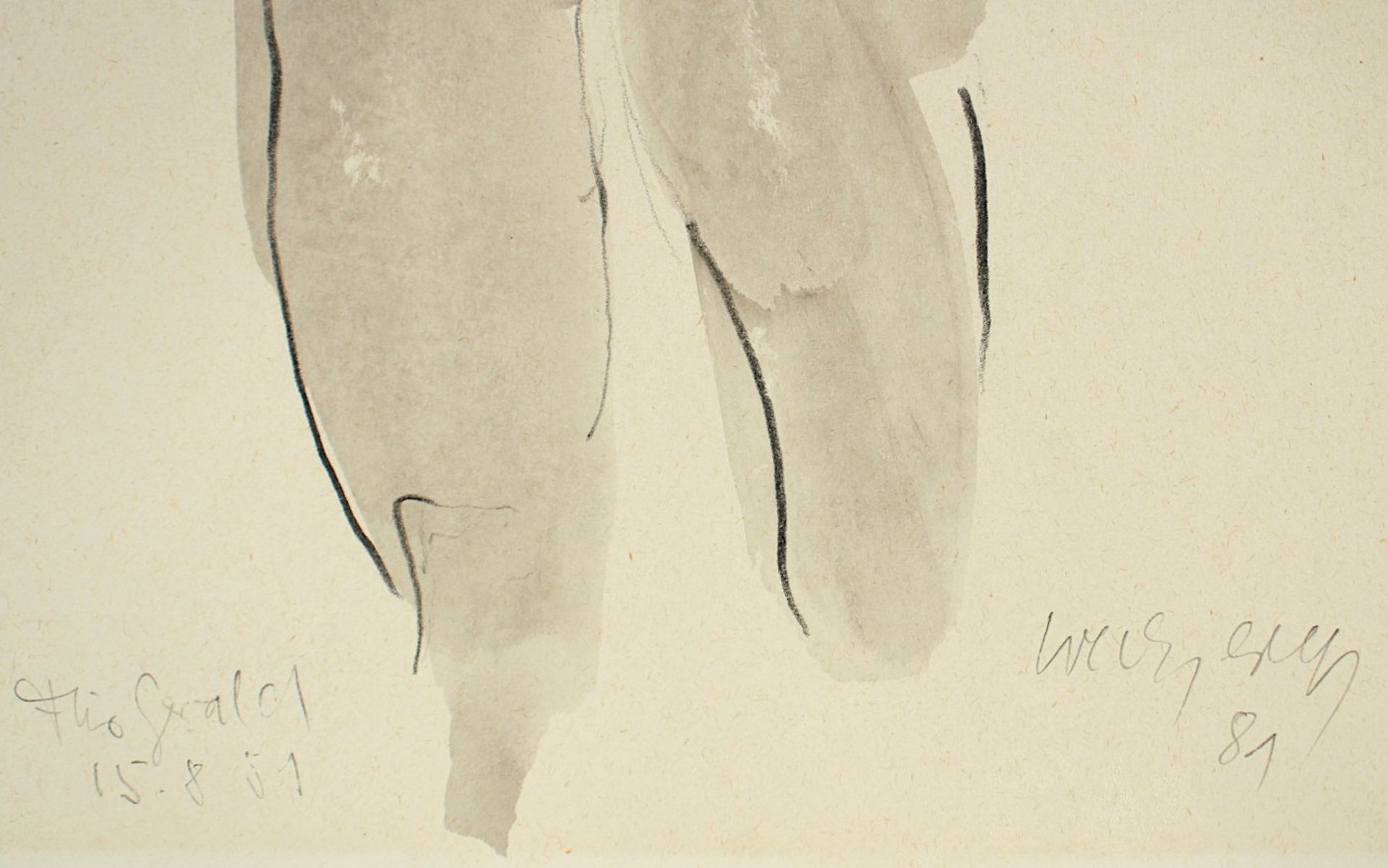 WECZEREK, Thomas, "Männerakt", Kohle, laviert, 32 x 23, handsigniert und datiert '81, Widmung, R. - Image 4 of 4