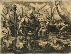 VAN DE VELDE, Henri (1896-1969), "Arbeiter im Hafen von Antwerpen", Kohle/Papier, 30 x 39 (
