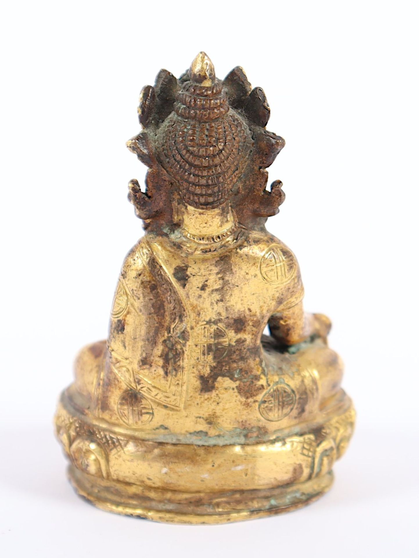 BODHISATTVA, Bronze, vergoldet, im Meditationssitz auf einem Lotos thronend, H 9, NEPAL - Bild 2 aus 3