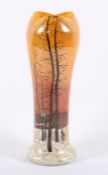 VASE "PAYSAGE DE VERRE", farbloses Glas, polychrome Emailmalerei mit Landschaftsdekor, H 33, LEGRAS,