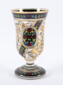 POKAL, farbloses Glas, polychrom bemalt, H 18,5, wohl BÖHMEN 19.Jh.