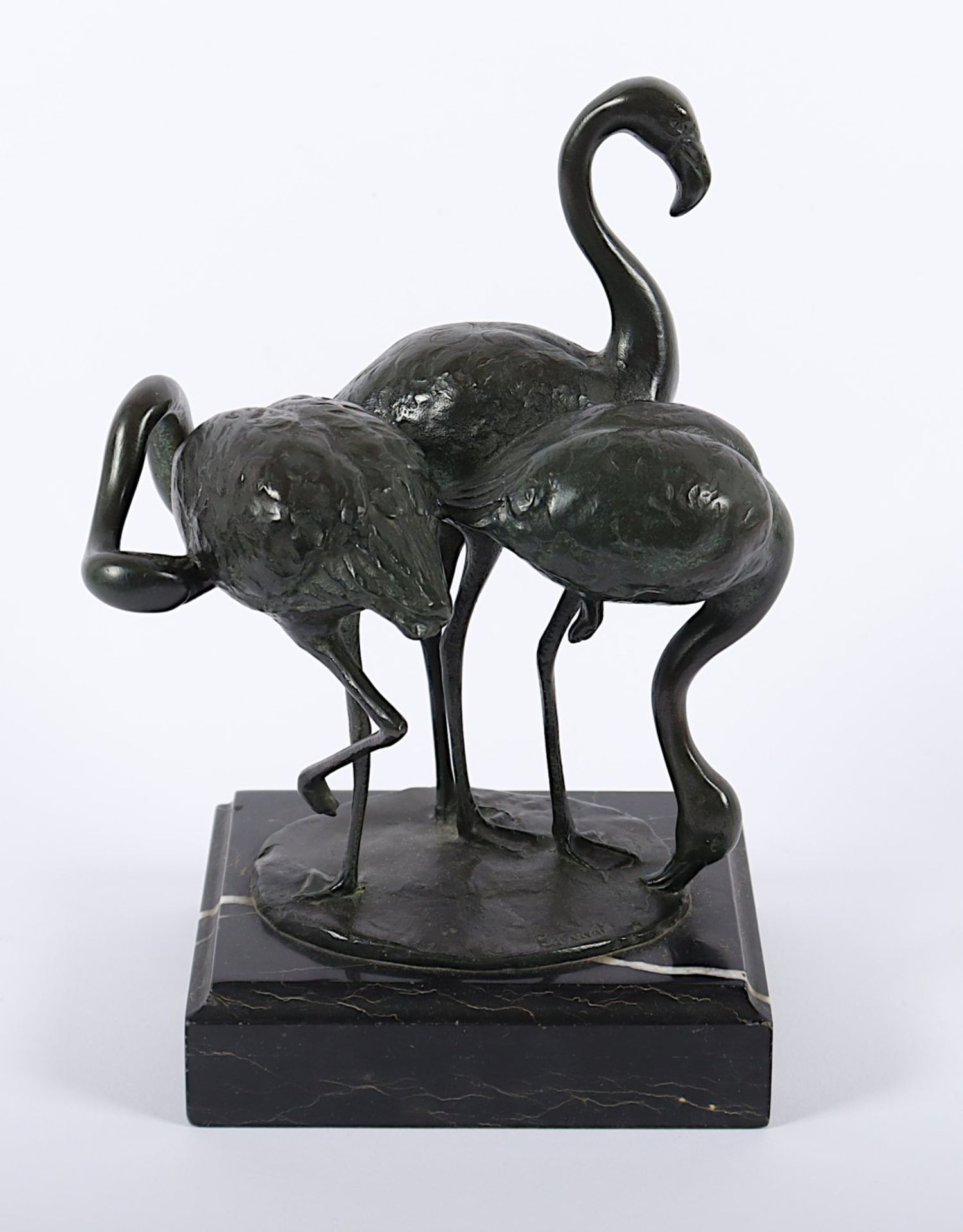 FÜRST, Else (1873-1943), "Drei Flamingos", Bronze, Marmorsockel, H 21,5, auf der Plinthe signiert,