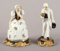 PAAR MINIATURFIGUREN, farbig, Schwarz und Gold bemalt, H 5,5, Modellnr. 452 und 453, Entwurf