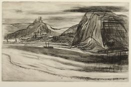 JANSEN, Franz M., "Feld und Burg", Original-Radierung, 27 x 42, handsigniert, Merholz R 434, min.