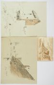 ZEICHNER DES 19.JH., "Zwei Ansichten der Zollfeste Zons", Bleistift/Aquarell, 25 x 32, jeweils
