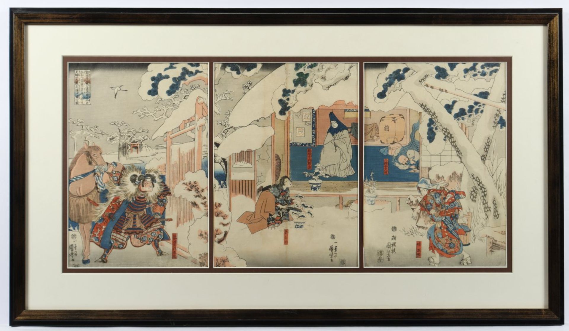 DREI FARBHOLZSCHNITTE, Oban Triptychon, Utagawa KUNIYOSHI, Szene aus der Hachinoki-Erzählung, " - Bild 2 aus 2