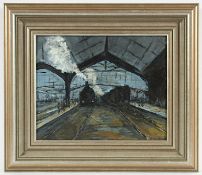 MATHIAS, Roger (1884-1971), zugeschrieben, "Bahnhof", wohl nach Claude Monet, Öl/Malkarton, 27 x 33,