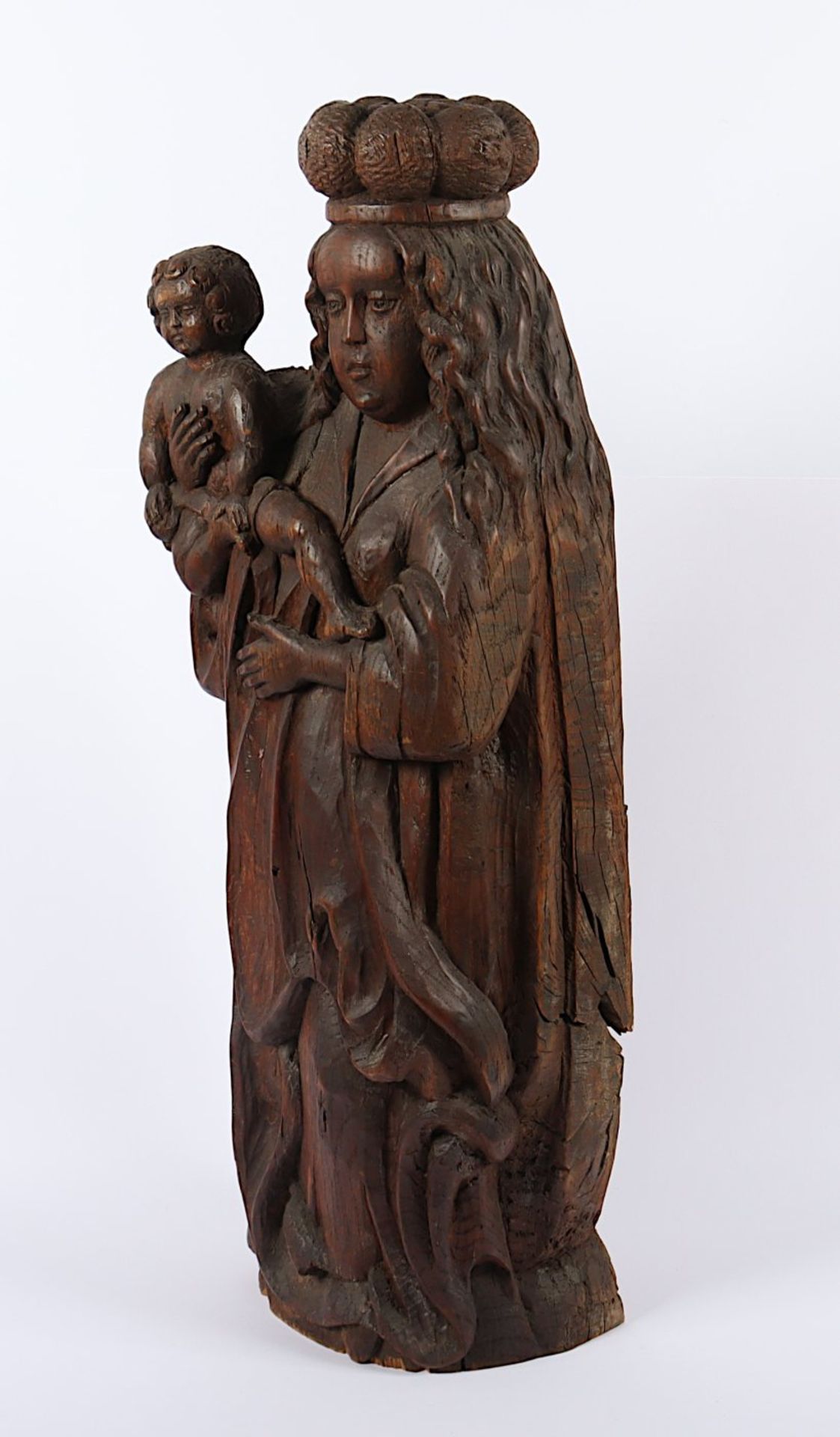 MADONNA MIT KIND, Eiche, geschnitzt, H 75, wohl FRANKREICH, 19.Jh. - Bild 2 aus 4