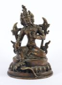 SHYAMA-TARA, Bronze, in ihrer grünen Erscheinungsform in Ardhaparyanka sitzend, H 13, NEPAL